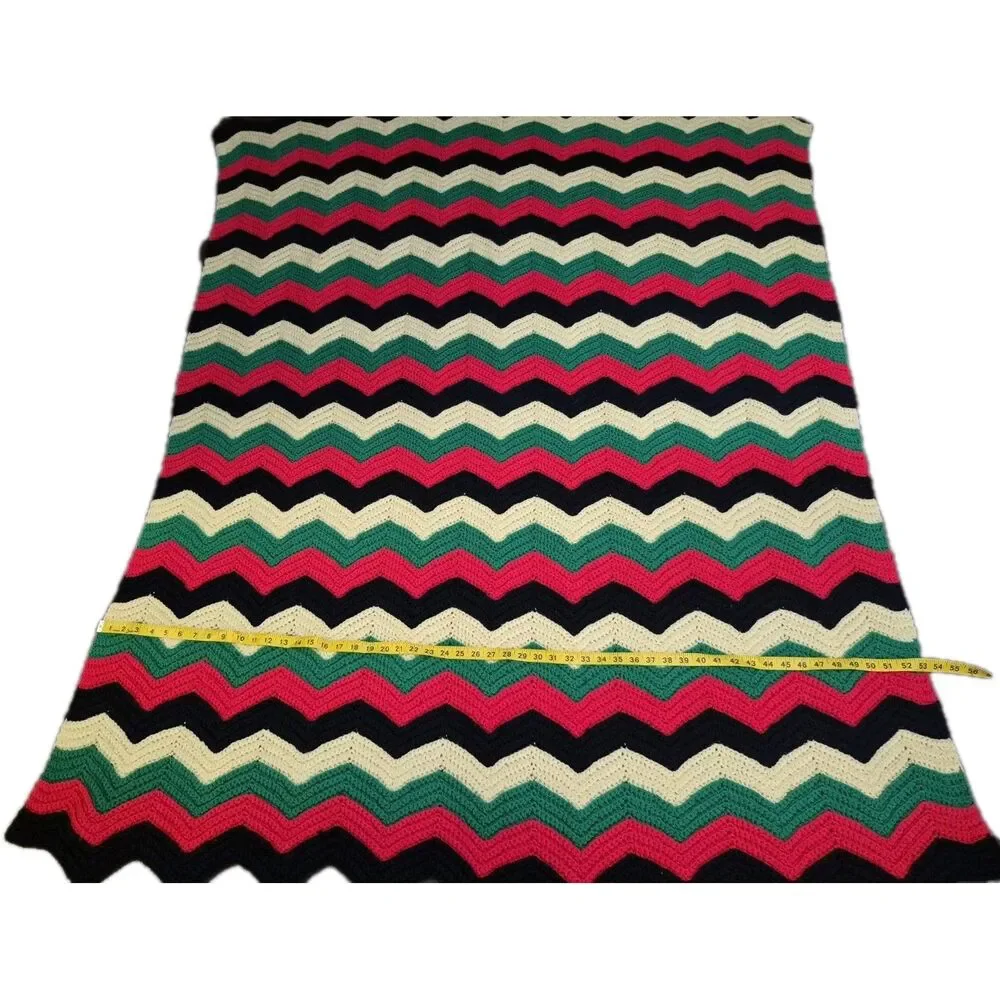 Handmade VTG Grandma's Colorful Afghan Chevron Blanket Crochet 67x53 Roseanne